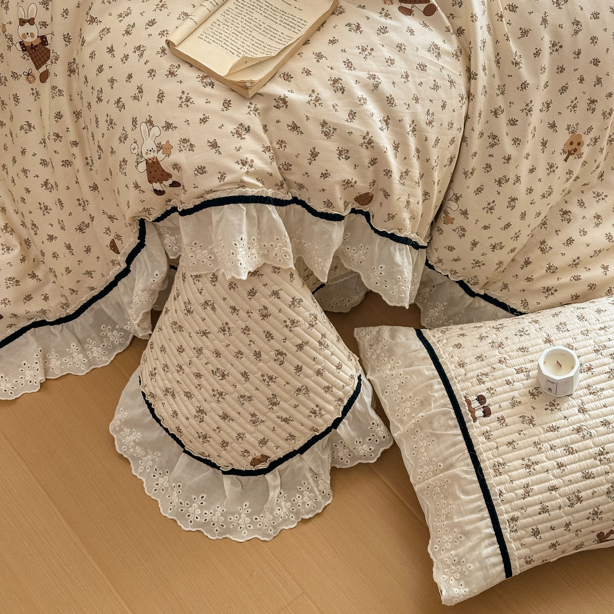 91家纺网 家纺一手货源 找家纺 美梦家纺 2026春夏新款全棉花边全棉床盖四件套系列 南瓜甜心