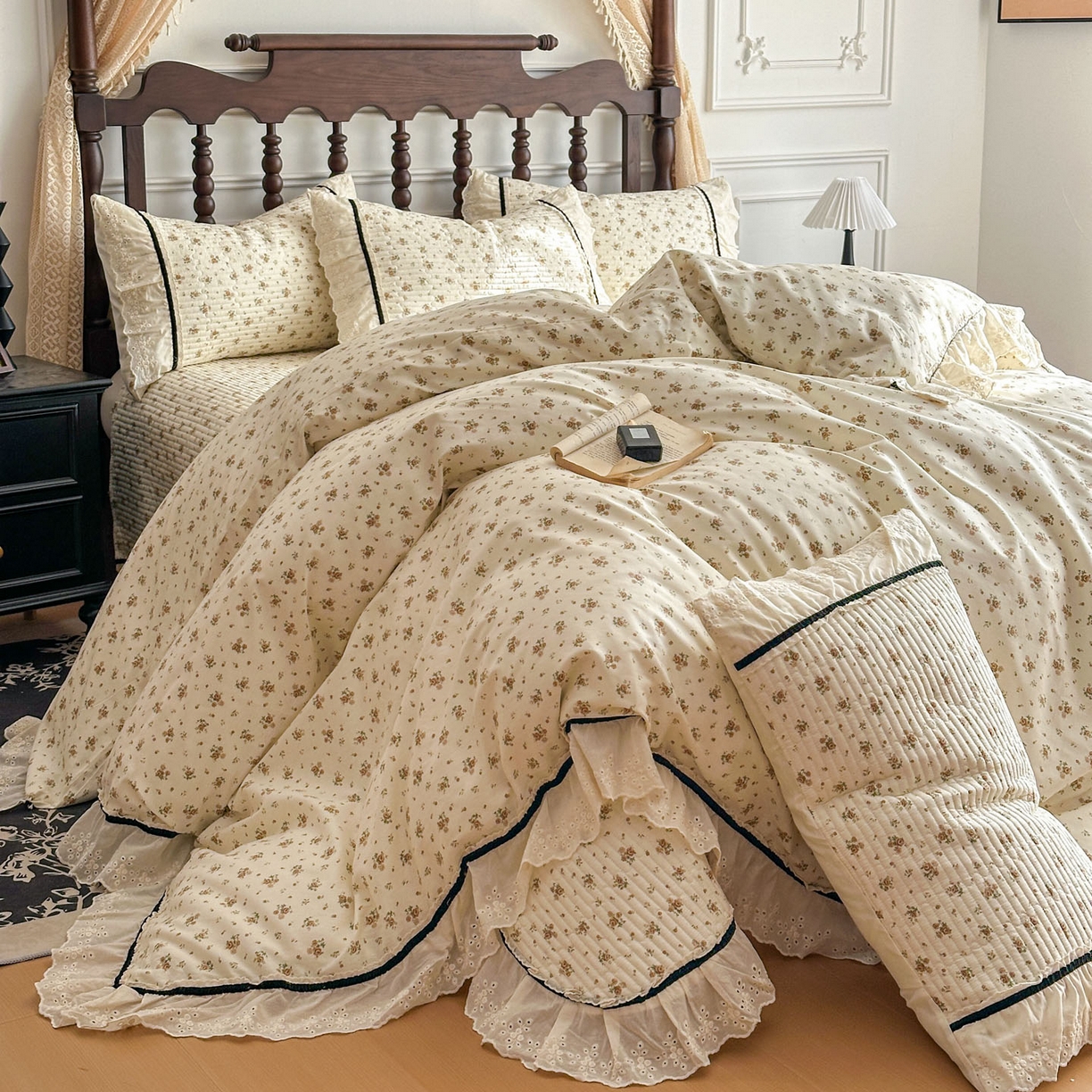 美梦家纺 2026春夏新款全棉花边全棉床盖四件套系列 芊芊花海