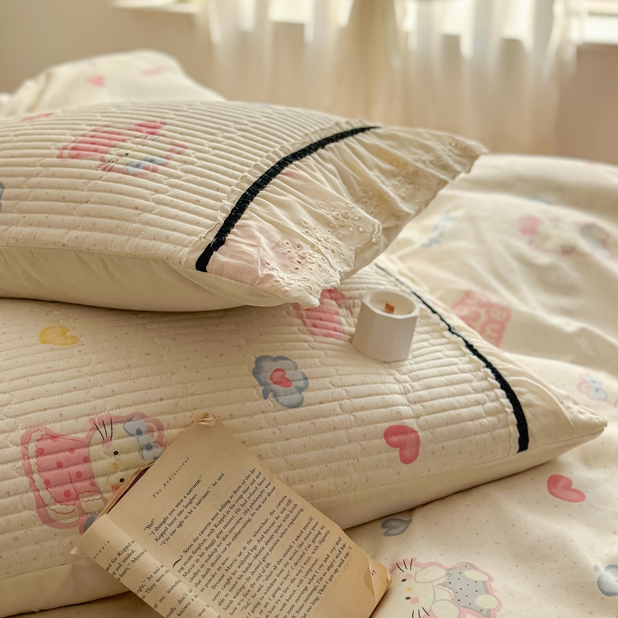 91家纺网 家纺一手货源 找家纺 美梦家纺 2026春夏新款全棉花边全棉床盖四件套系列 凯蒂乐园