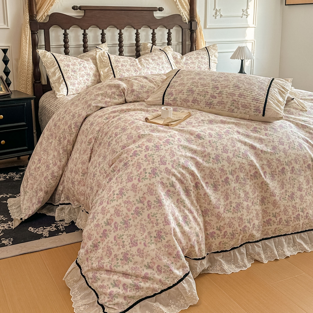 91家纺网 家纺一手货源 找家纺 美梦家纺 2026春夏新款全棉花边全棉床盖四件套系列 春暖花开