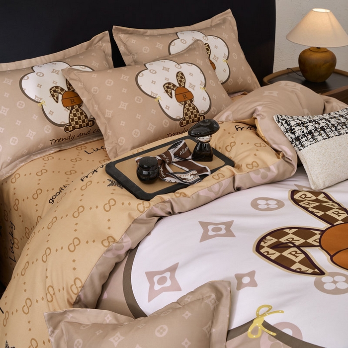 91家纺网 家纺一手货源 找家纺 宝薇 2026新款潮牌轻奢风加厚斜纹磨毛大版四件套 英伦兔