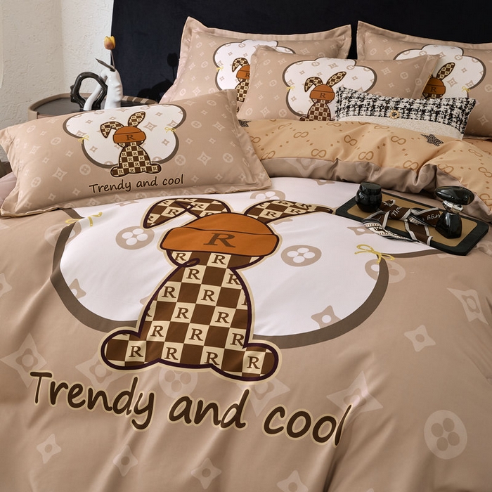 91家纺网 家纺一手货源 找家纺 宝薇 2026新款潮牌轻奢风加厚斜纹磨毛大版四件套 英伦兔