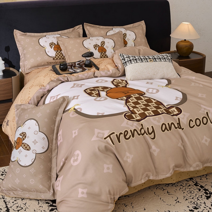 91家纺网 家纺一手货源 找家纺 宝薇 2026新款潮牌轻奢风加厚斜纹磨毛大版四件套 英伦兔