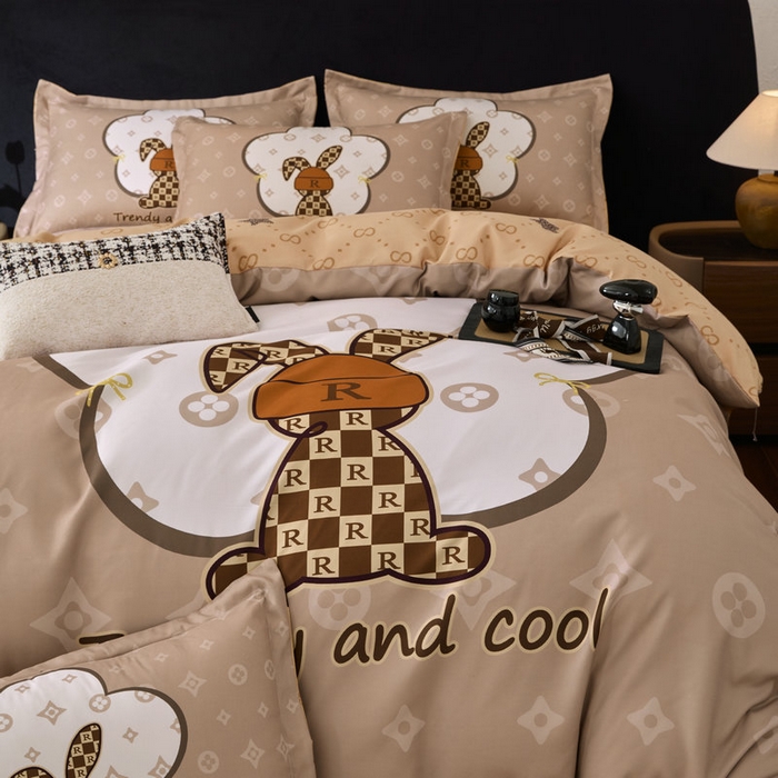 91家纺网 家纺一手货源 找家纺 宝薇 2026新款潮牌轻奢风加厚斜纹磨毛大版四件套 英伦兔