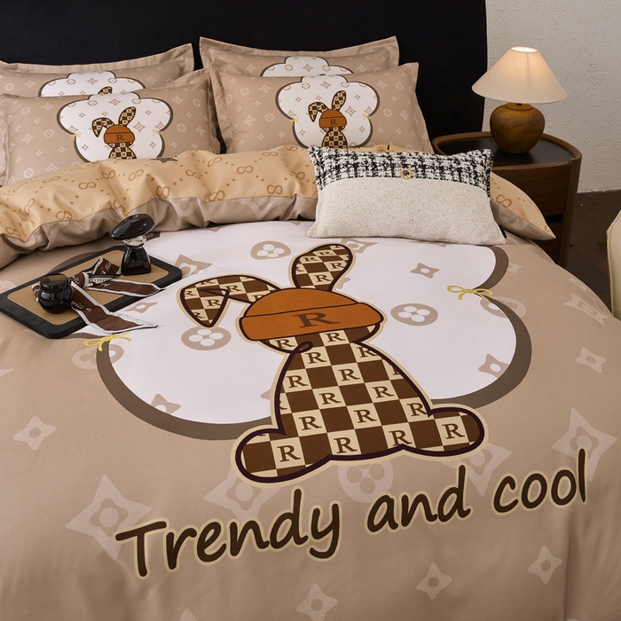 91家纺网 家纺一手货源 找家纺 宝薇 2026新款潮牌轻奢风加厚斜纹磨毛大版四件套 英伦兔