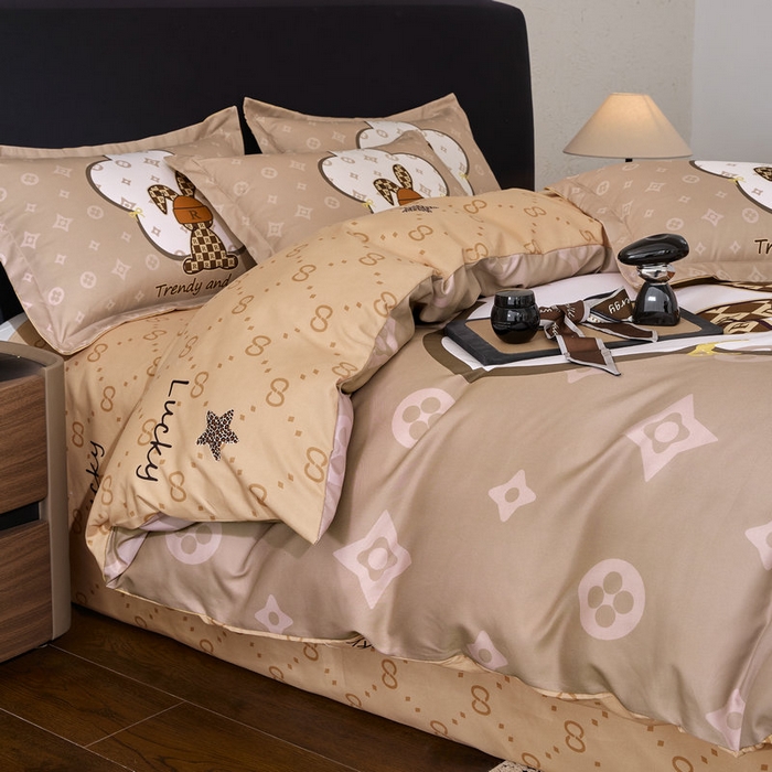 91家纺网 家纺一手货源 找家纺 宝薇 2026新款潮牌轻奢风加厚斜纹磨毛大版四件套 英伦兔