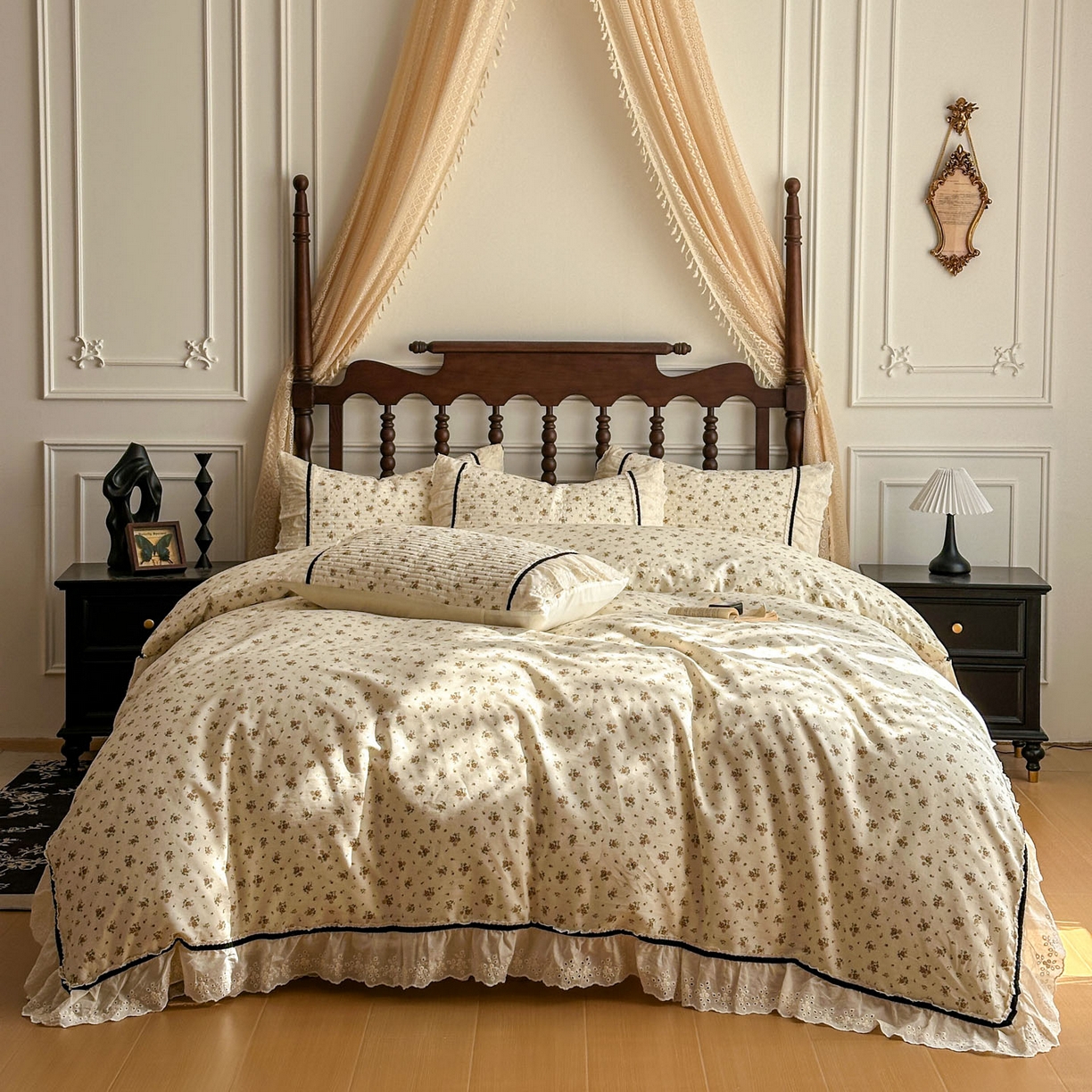 91家纺网 家纺一手货源 找家纺 美梦家纺 2026春夏新款全棉花边全棉床盖四件套系列 芊芊花海