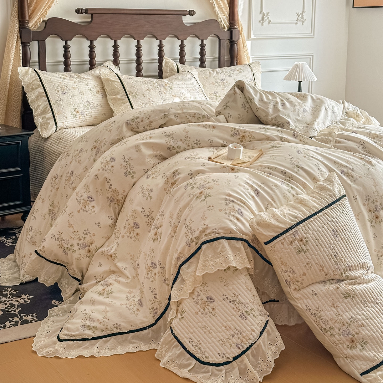 美梦家纺 2026春夏新款全棉花边全棉床盖四件套系列 香叶之恋