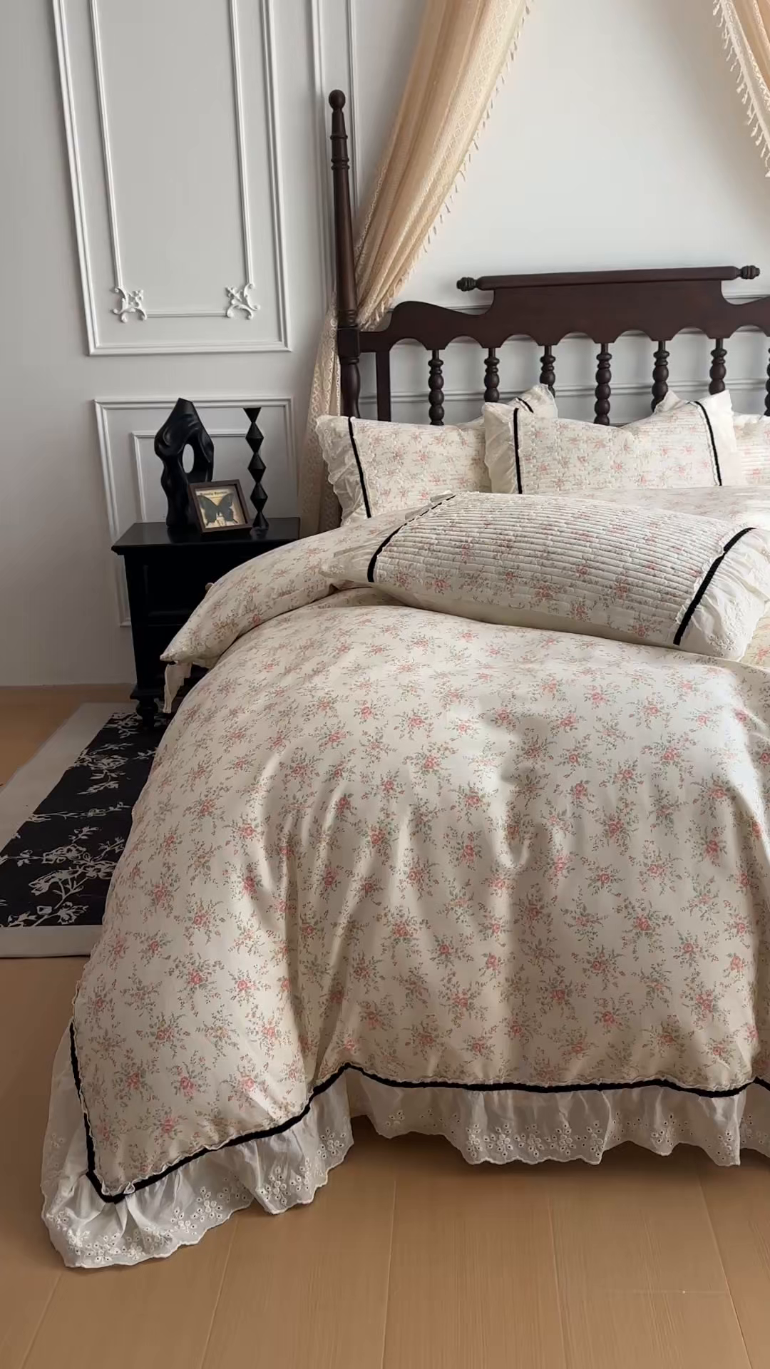 91家纺网 家纺一手货源 找家纺 美梦家纺 2026春夏新款全棉花边全棉床盖四件套系列 花悦