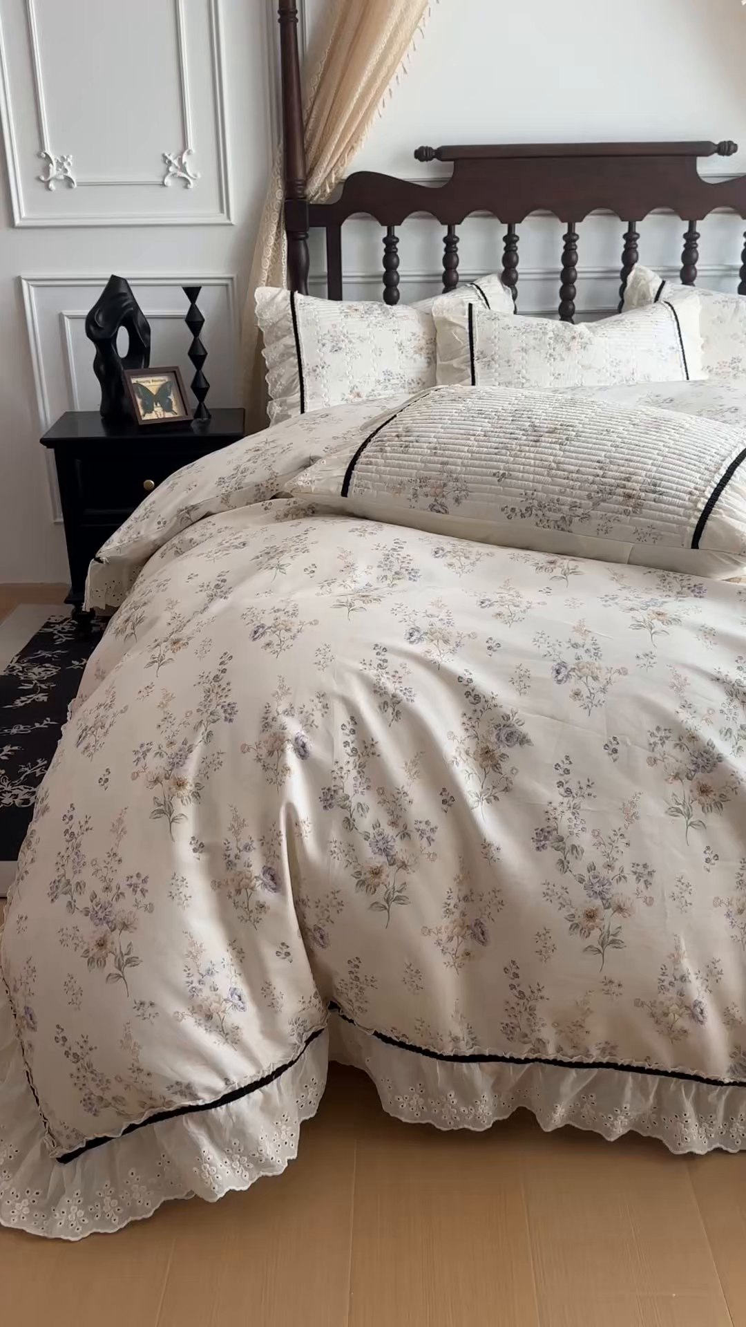91家纺网 家纺一手货源 找家纺 美梦家纺 2026春夏新款全棉花边全棉床盖四件套系列 香叶之恋