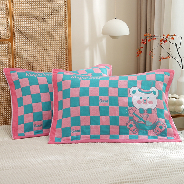 91家纺网 家纺一手货源 找家纺 （总）朴尔家纺-毛巾被 2026新款全棉色织提花宽边定位四层纱布枕巾