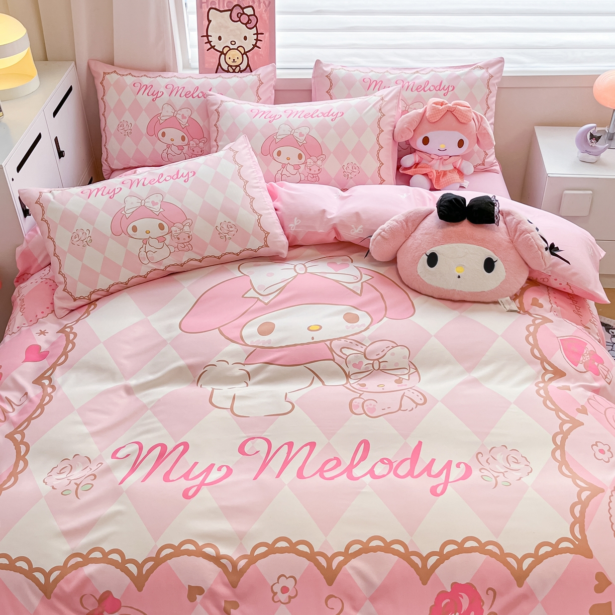 91家纺网 家纺一手货源 找家纺 暮思家居 2026新款正版授权三丽鸥大版全棉纯棉数码印花纯棉四件套系列-第二批(专版花型) 大版-公主美乐蒂