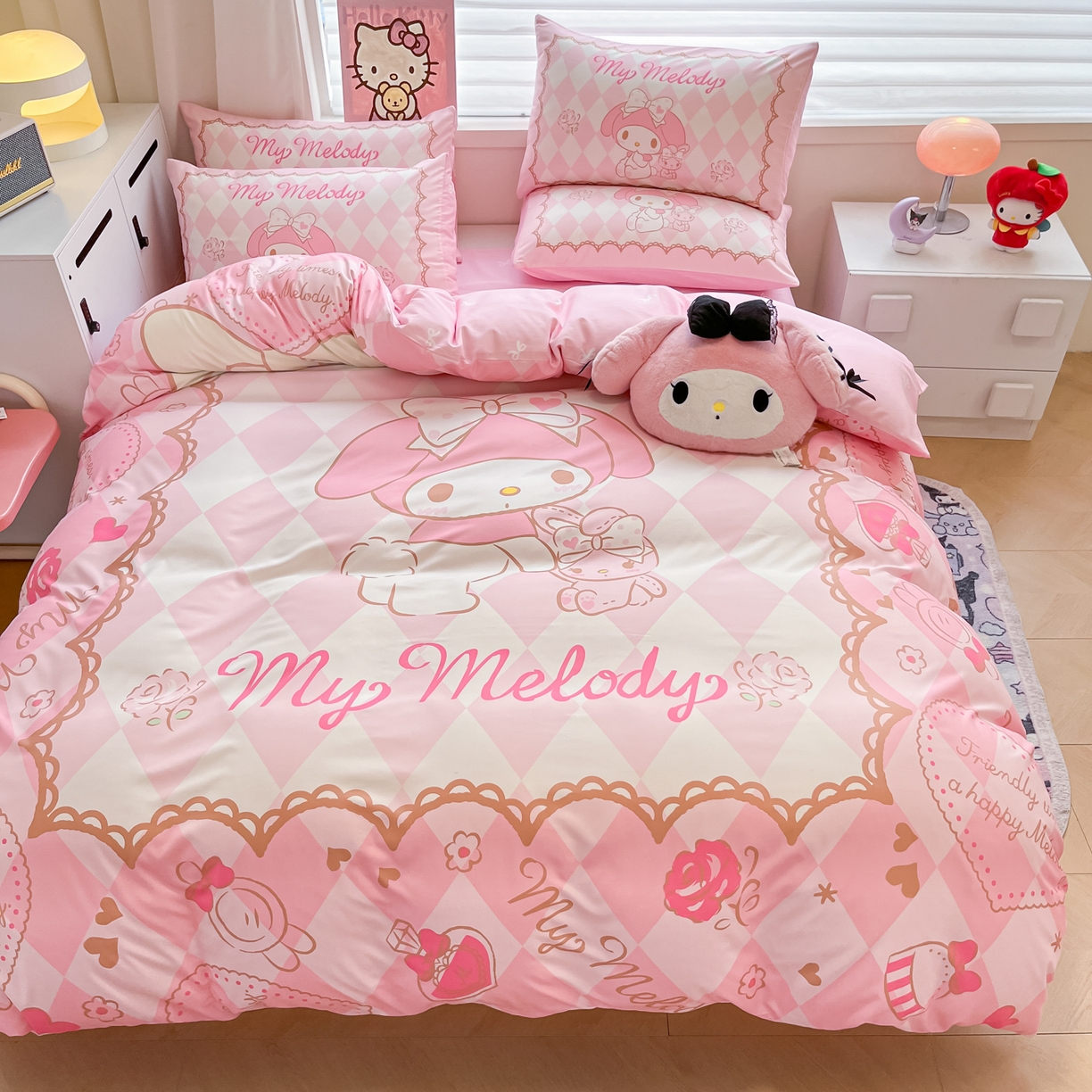 91家纺网 家纺一手货源 找家纺 暮思家居 2026新款正版授权三丽鸥大版全棉纯棉数码印花纯棉四件套系列-第二批(专版花型) 大版-公主美乐蒂