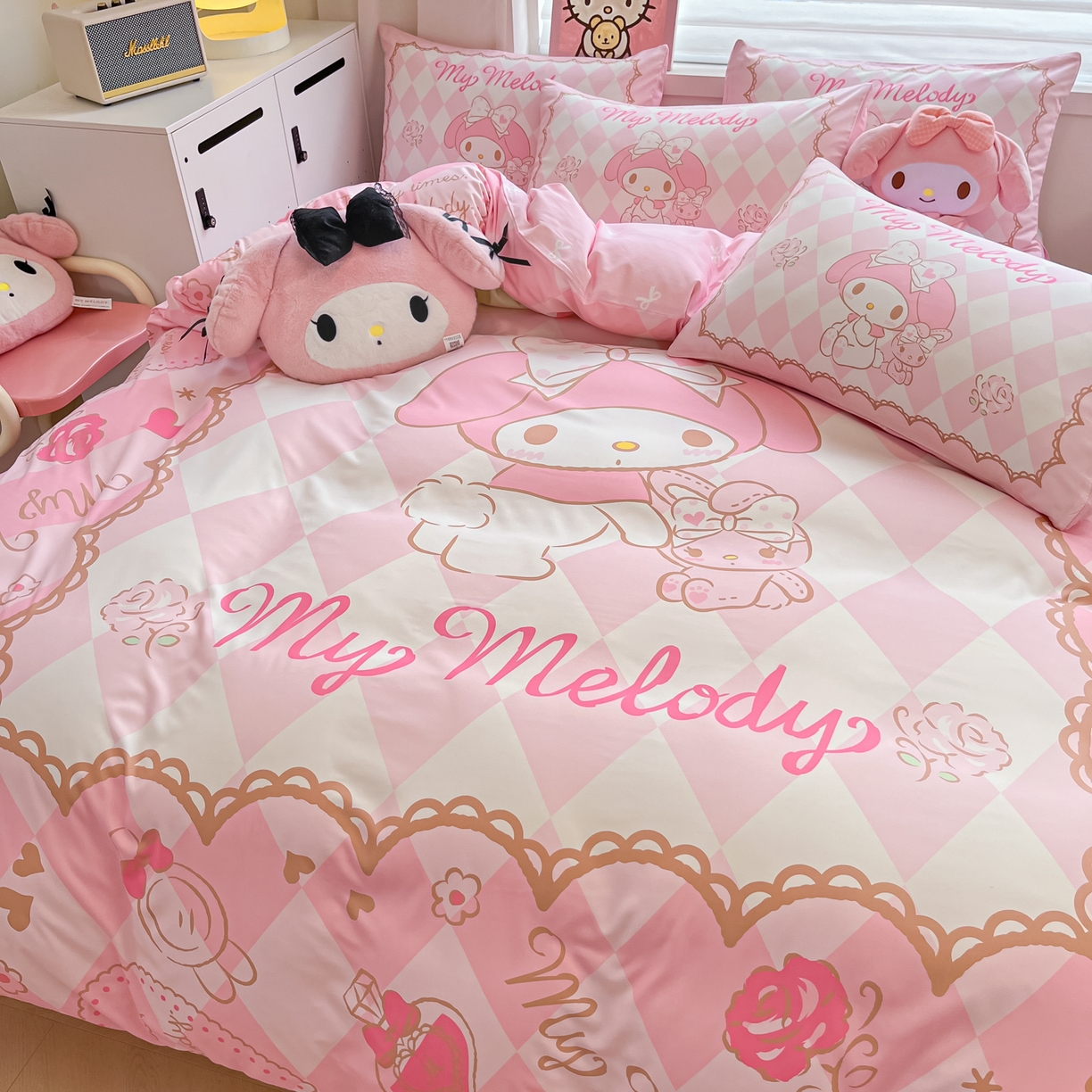 91家纺网 家纺一手货源 找家纺 暮思家居 2026新款正版授权三丽鸥大版全棉纯棉数码印花纯棉四件套系列-第二批(专版花型) 大版-公主美乐蒂