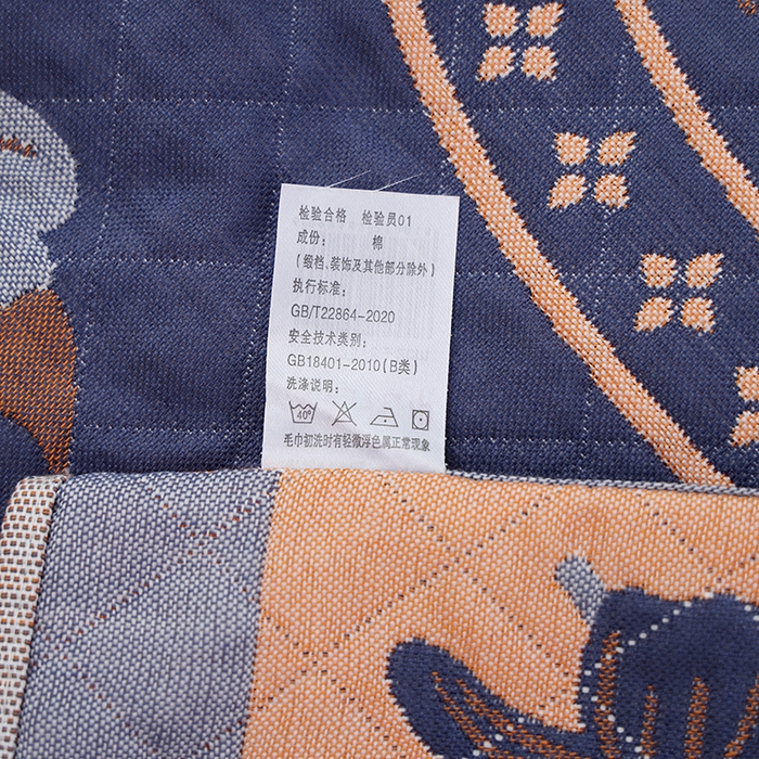 91家纺网 家纺一手货源 找家纺 朴尔家纺-毛巾被 2026新款全棉色织提花宽边定位四层纱布枕巾 春意浓-藏青