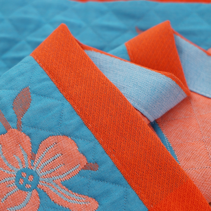 91家纺网 家纺一手货源 找家纺 朴尔家纺-毛巾被 2026新款全棉色织提花宽边定位四层纱布枕巾 春意浓-蓝