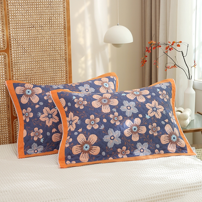 朴尔家纺-毛巾被 2026新款全棉色织提花宽边定位四层纱布枕巾 梅花朵朵-藏青