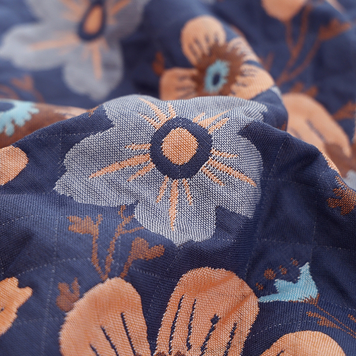 91家纺网 家纺一手货源 找家纺 朴尔家纺-毛巾被 2026新款全棉色织提花宽边定位四层纱布枕巾 梅花朵朵-藏青