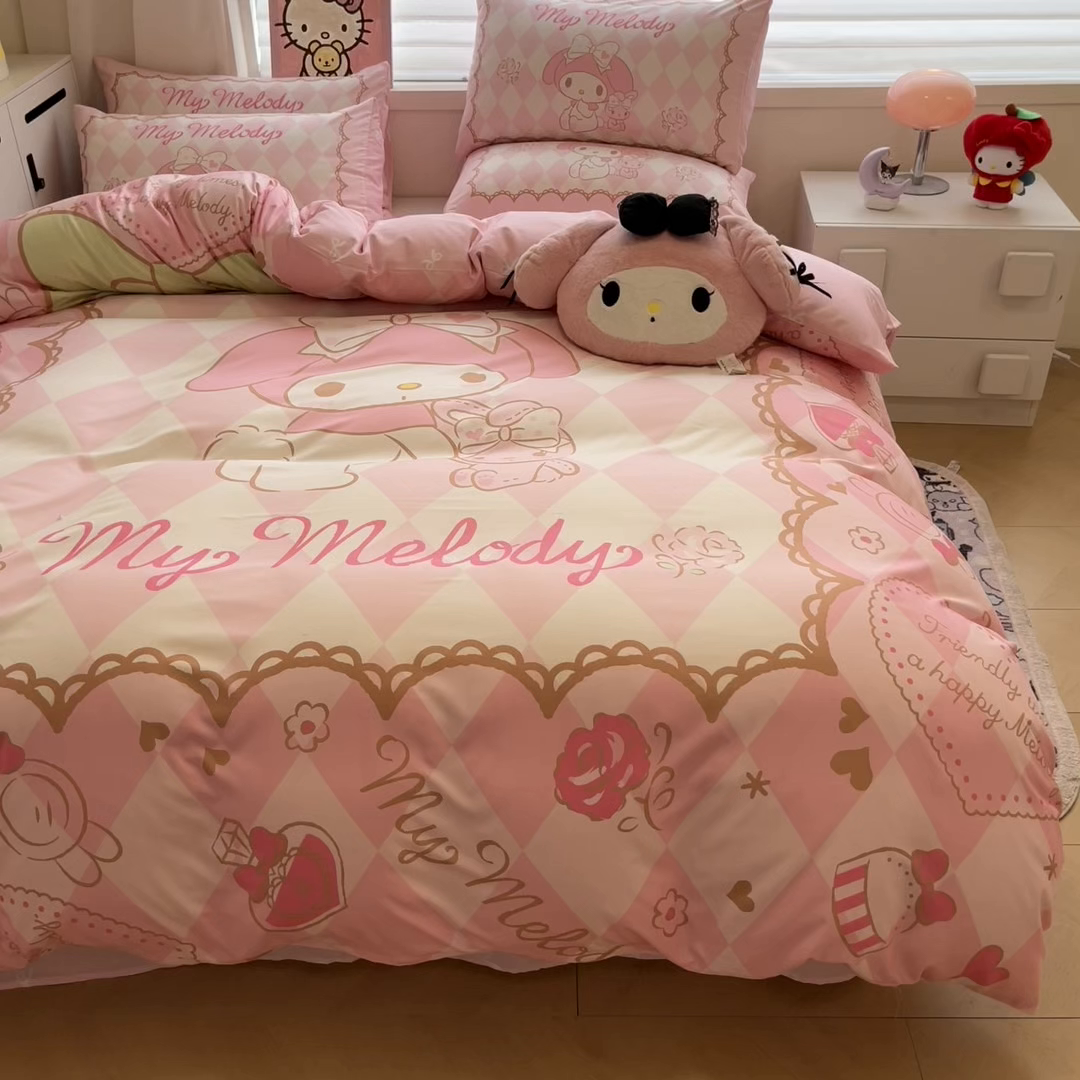 91家纺网 家纺一手货源 找家纺 暮思家居 2026新款正版授权三丽鸥大版全棉纯棉数码印花纯棉四件套系列-第二批(专版花型) 大版-公主美乐蒂