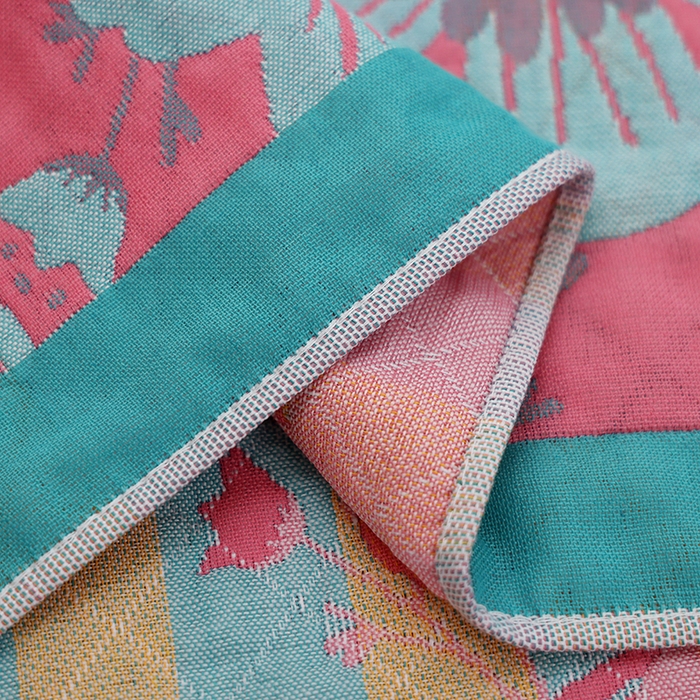 91家纺网 家纺一手货源 找家纺 朴尔家纺-毛巾被 2026新款全棉色织提花宽边定位四层纱布枕巾 梅花朵朵-粉