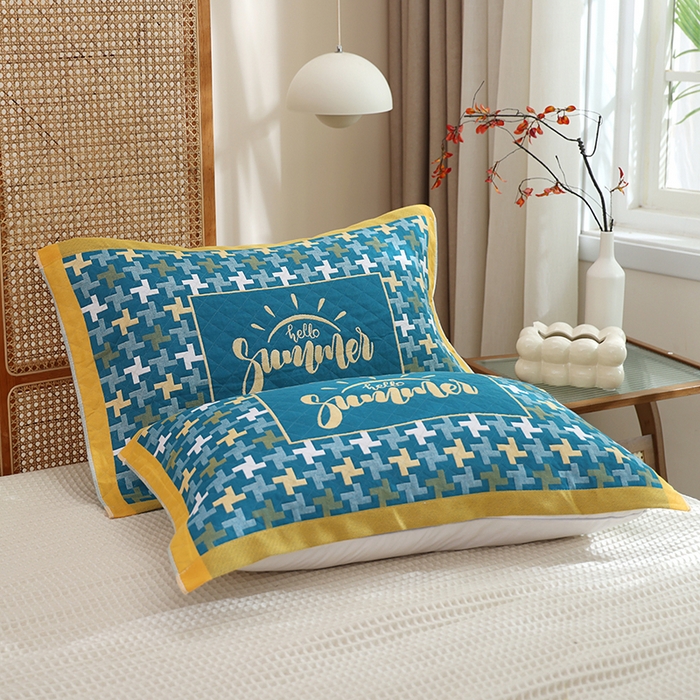 91家纺网 家纺一手货源 找家纺 朴尔家纺-毛巾被 2026新款全棉色织提花宽边定位四层纱布枕巾 阳光风车-绿