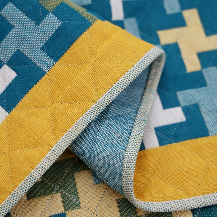 91家纺网 家纺一手货源 找家纺 朴尔家纺-毛巾被 2026新款全棉色织提花宽边定位四层纱布枕巾 阳光风车-绿