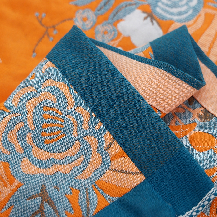 91家纺网 家纺一手货源 找家纺 朴尔家纺-毛巾被 2026新款全棉色织提花宽边定位四层纱布枕巾 一路繁花-黄