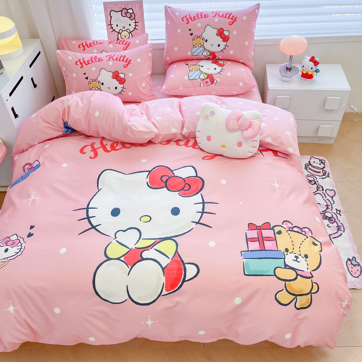 91家纺网 家纺一手货源 找家纺 暮思家居 2026新款正版授权三丽鸥大版全棉纯棉数码印花纯棉四件套系列-第二批(专版花型) 大版-礼物KT