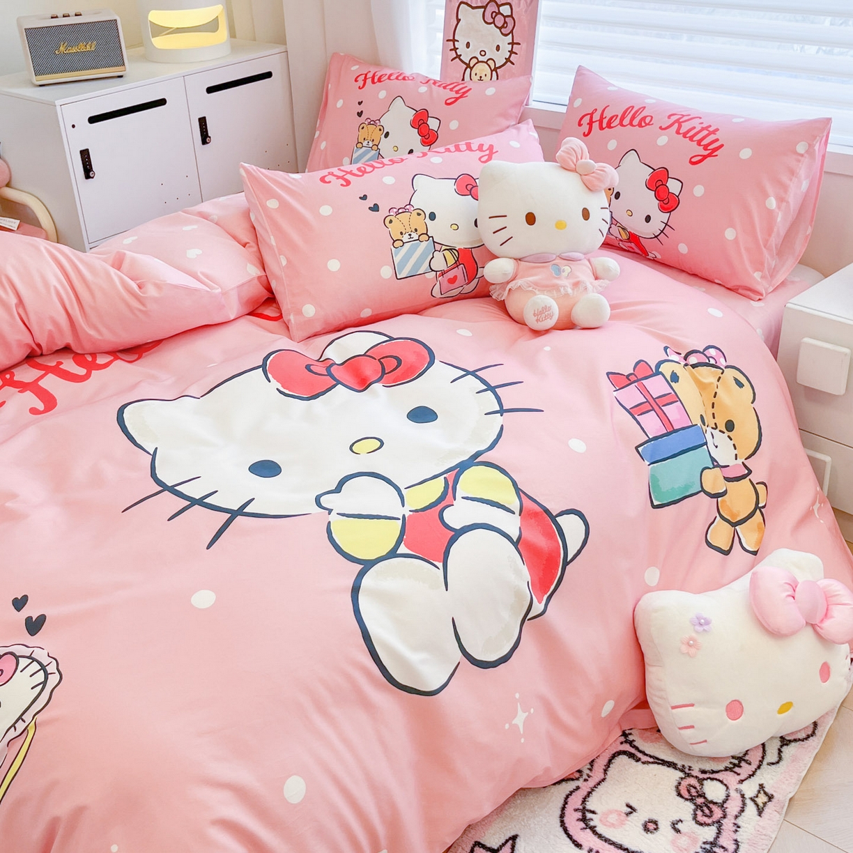 91家纺网 家纺一手货源 找家纺 暮思家居 2026新款正版授权三丽鸥大版全棉纯棉数码印花纯棉四件套系列-第二批(专版花型) 大版-礼物KT