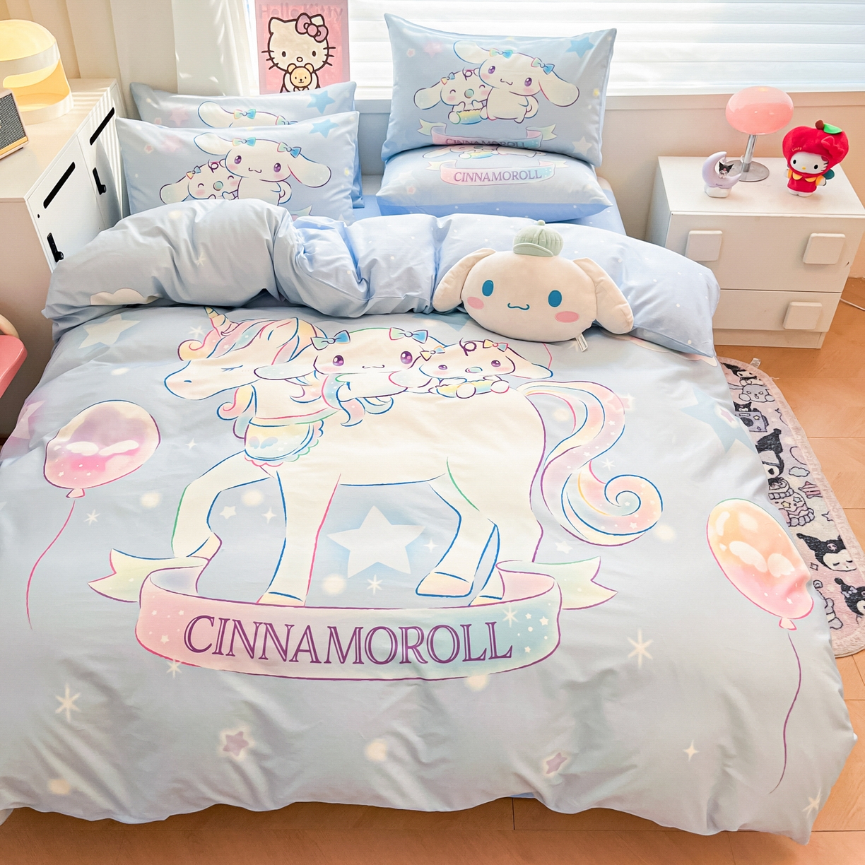 91家纺网 家纺一手货源 找家纺 暮思家居 2026新款正版授权三丽鸥大版全棉纯棉数码印花纯棉四件套系列-第二批(专版花型) 大版-梦幻独角兽