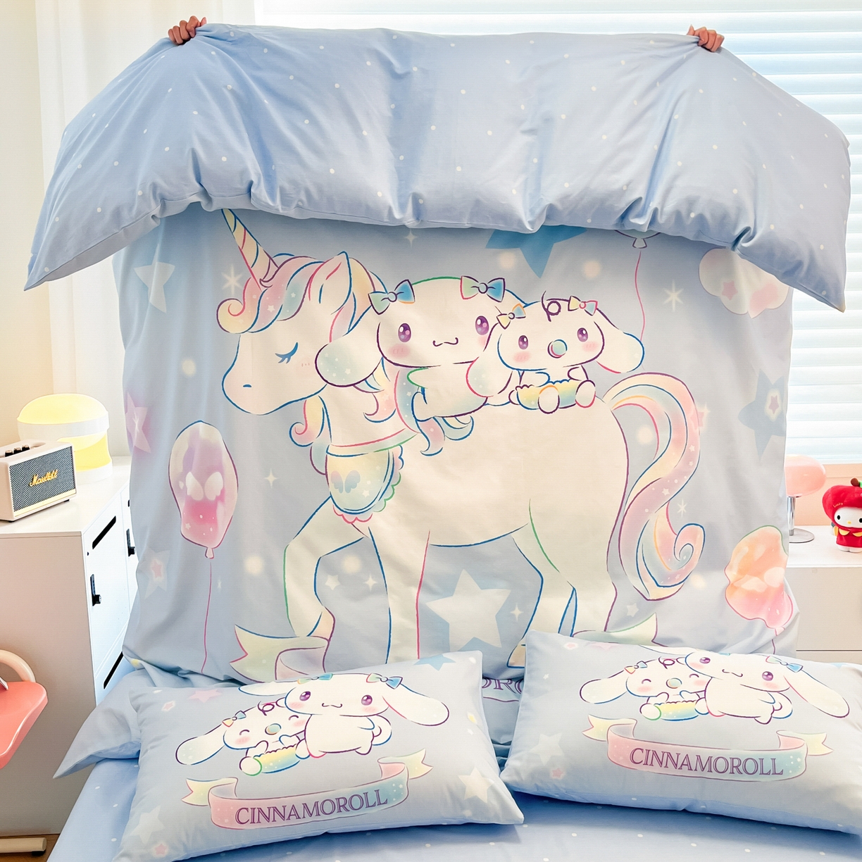 91家纺网 家纺一手货源 找家纺 暮思家居 2026新款正版授权三丽鸥大版全棉纯棉数码印花纯棉四件套系列-第二批(专版花型) 大版-梦幻独角兽