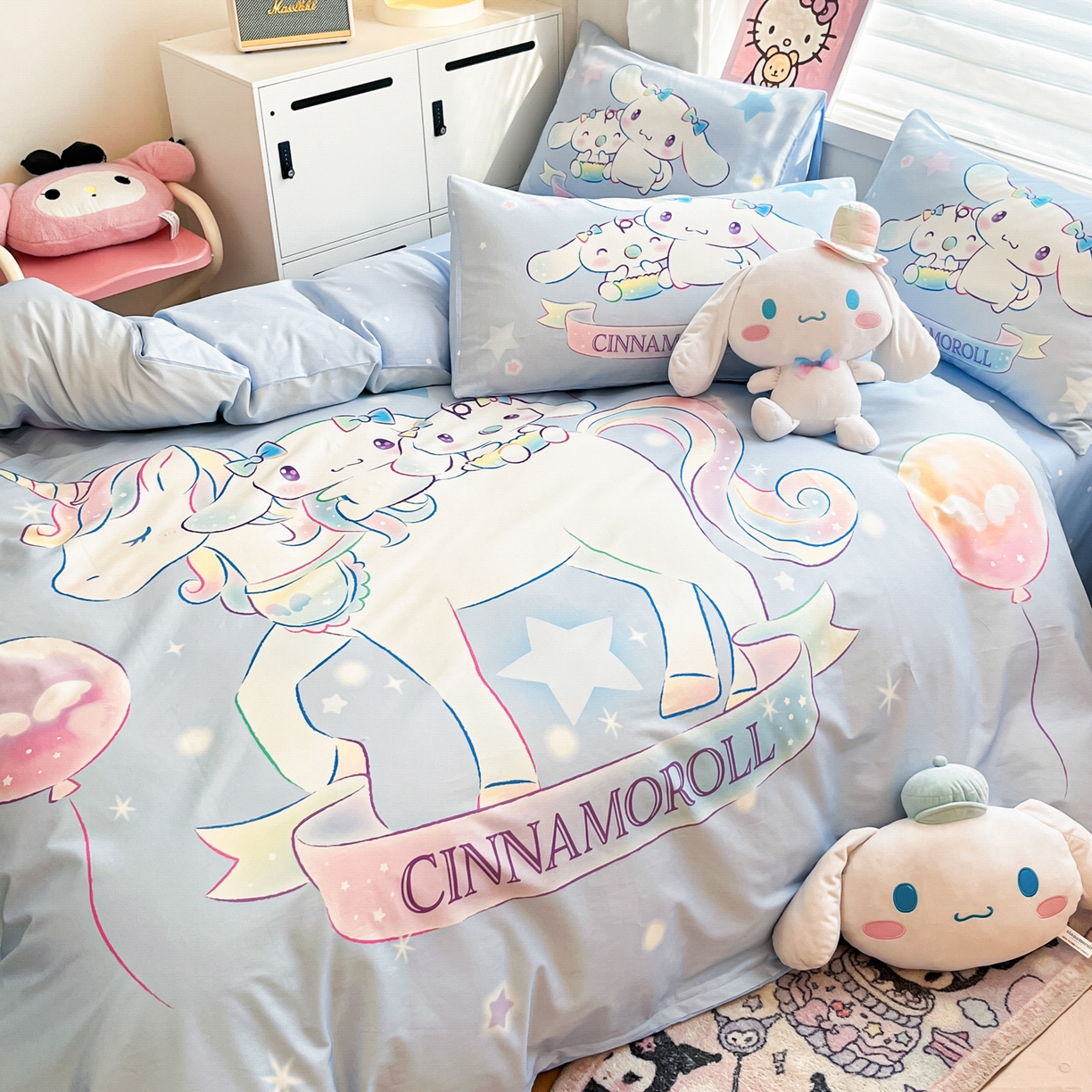 91家纺网 家纺一手货源 找家纺 暮思家居 2026新款正版授权三丽鸥大版全棉纯棉数码印花纯棉四件套系列-第二批(专版花型) 大版-梦幻独角兽