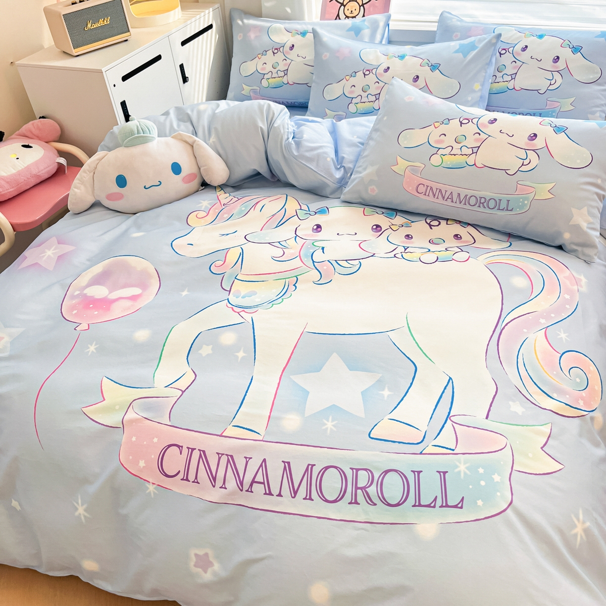 91家纺网 家纺一手货源 找家纺 暮思家居 2026新款正版授权三丽鸥大版全棉纯棉数码印花纯棉四件套系列-第二批(专版花型) 大版-梦幻独角兽