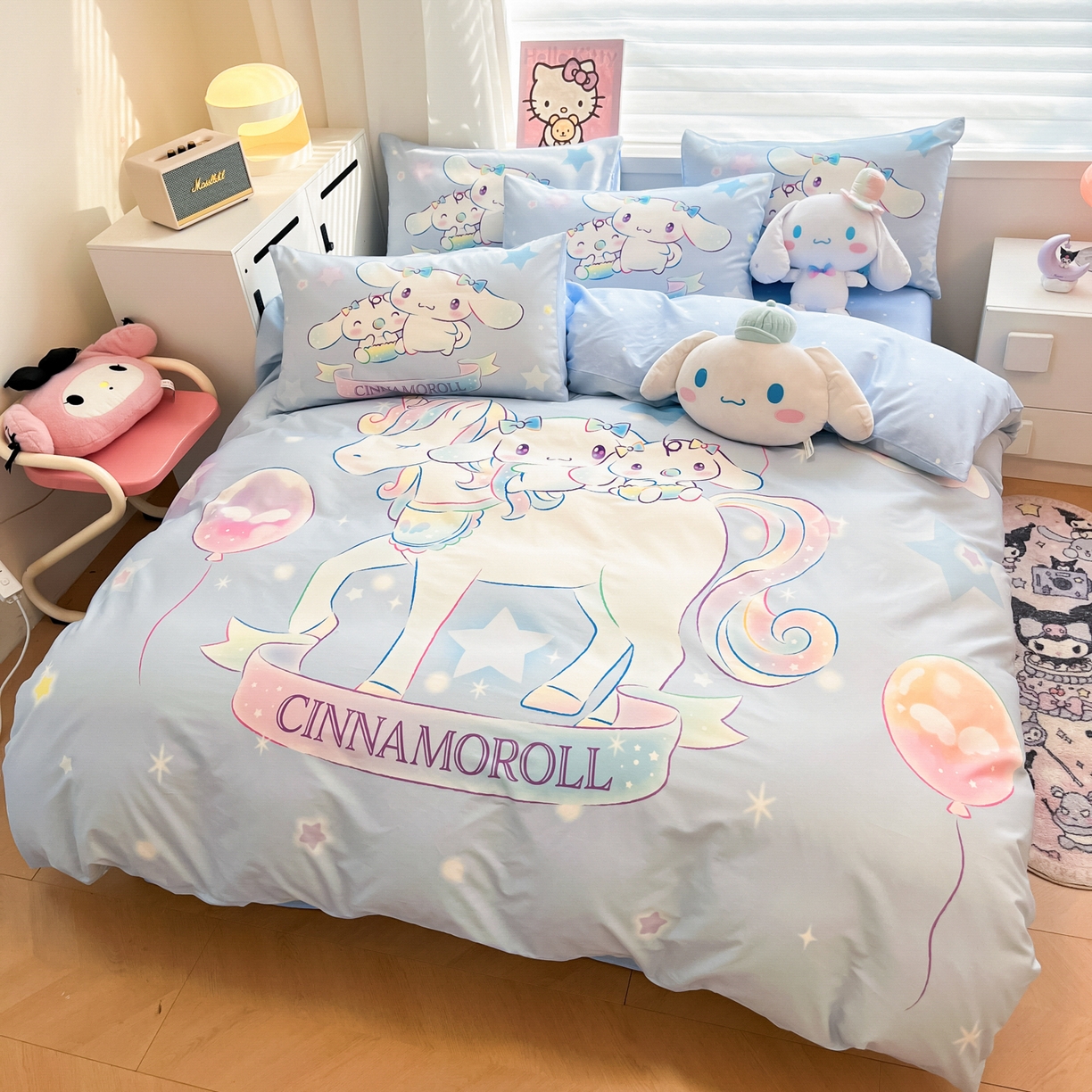 91家纺网 家纺一手货源 找家纺 暮思家居 2026新款正版授权三丽鸥大版全棉纯棉数码印花纯棉四件套系列-第二批(专版花型) 大版-梦幻独角兽