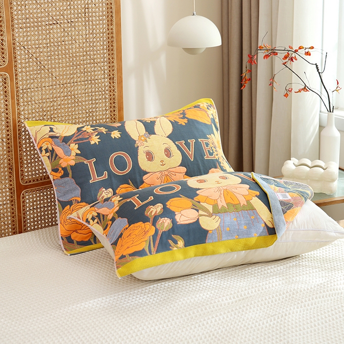 91家纺网 家纺一手货源 找家纺 （总）朴尔家纺-毛巾被 2026新款色织定位提花纯棉四层纱布枕巾