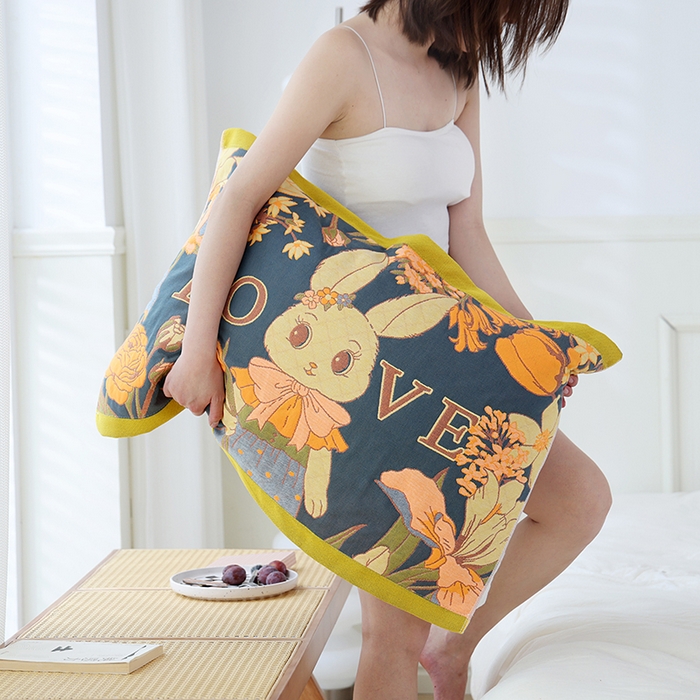 91家纺网 家纺一手货源 找家纺 （总）朴尔家纺-毛巾被 2026新款色织定位提花纯棉四层纱布枕巾