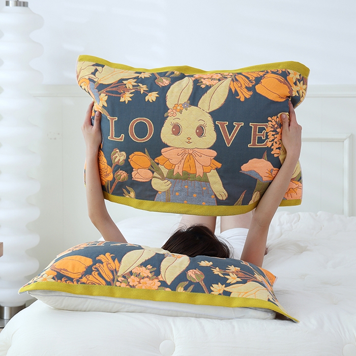 91家纺网 家纺一手货源 找家纺 （总）朴尔家纺-毛巾被 2026新款色织定位提花纯棉四层纱布枕巾