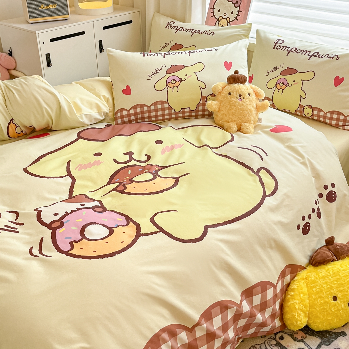 91家纺网 家纺一手货源 找家纺 暮思家居 2026新款正版授权三丽鸥大版全棉纯棉数码印花纯棉四件套系列-第二批(专版花型) 大版-甜甜圈布丁狗