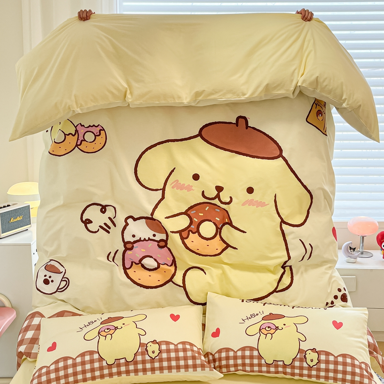 91家纺网 家纺一手货源 找家纺 暮思家居 2026新款正版授权三丽鸥大版全棉纯棉数码印花纯棉四件套系列-第二批(专版花型) 大版-甜甜圈布丁狗