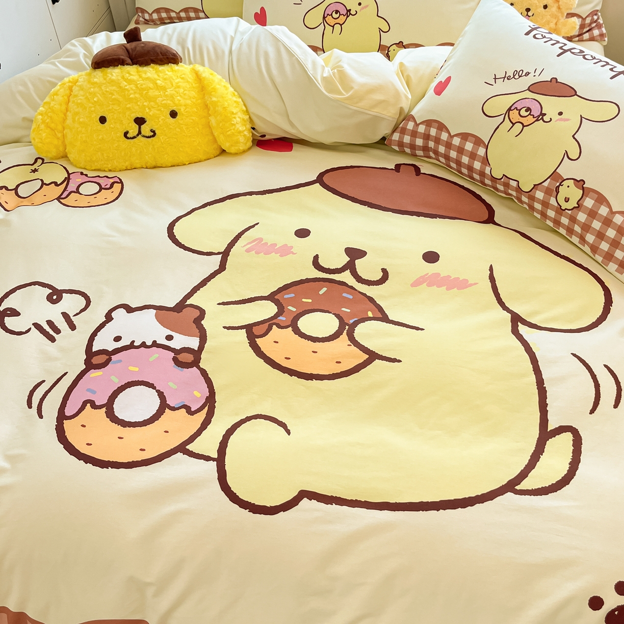 91家纺网 家纺一手货源 找家纺 暮思家居 2026新款正版授权三丽鸥大版全棉纯棉数码印花纯棉四件套系列-第二批(专版花型) 大版-甜甜圈布丁狗