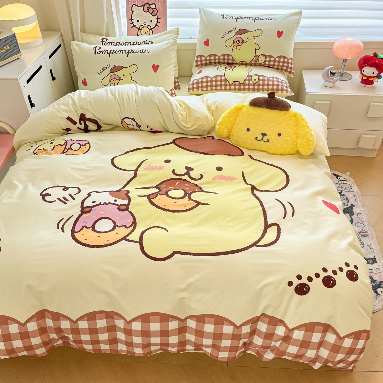 91家纺网 家纺一手货源 找家纺 暮思家居 2026新款正版授权三丽鸥大版全棉纯棉数码印花纯棉四件套系列-第二批(专版花型) 大版-甜甜圈布丁狗