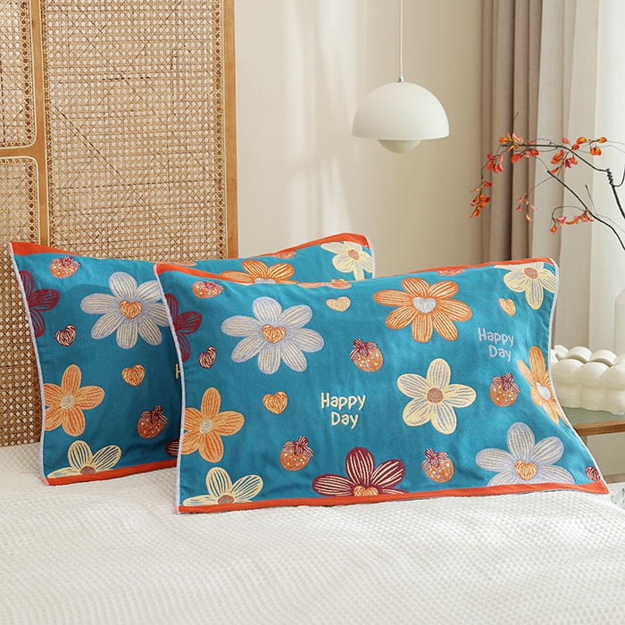 91家纺网 家纺一手货源 找家纺 （总）朴尔家纺-毛巾被 2026新款色织定位提花纯棉四层纱布枕巾