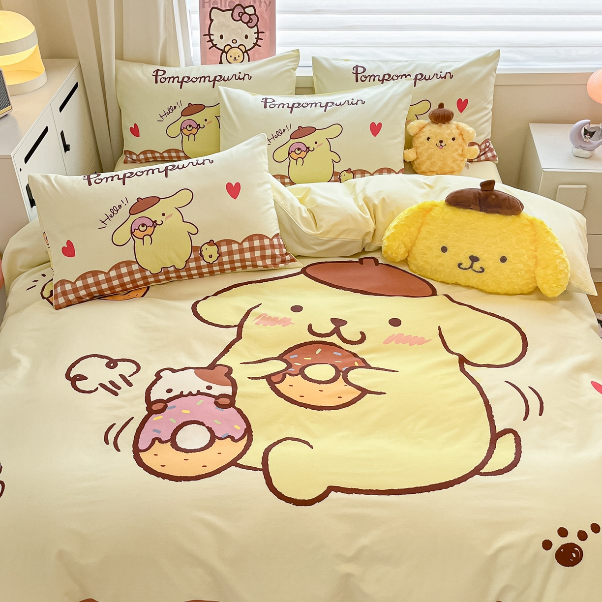 91家纺网 家纺一手货源 找家纺 暮思家居 2026新款正版授权三丽鸥大版全棉纯棉数码印花纯棉四件套系列-第二批(专版花型) 大版-甜甜圈布丁狗