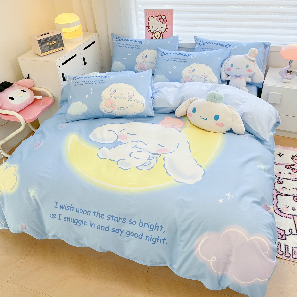 91家纺网 家纺一手货源 找家纺 暮思家居 2026新款正版授权三丽鸥大版全棉纯棉数码印花纯棉四件套系列-第二批(专版花型) 大版-晚安玉桂狗