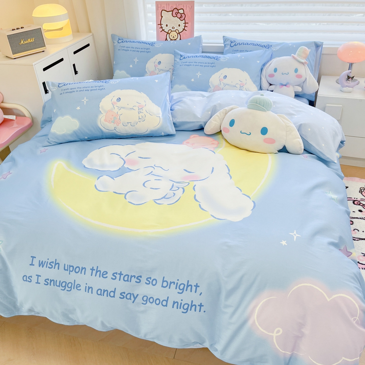 91家纺网 家纺一手货源 找家纺 暮思家居 2026新款正版授权三丽鸥大版全棉纯棉数码印花纯棉四件套系列-第二批(专版花型) 大版-晚安玉桂狗