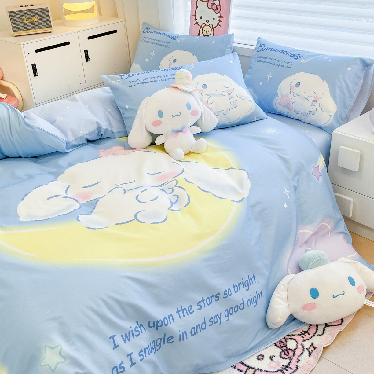 91家纺网 家纺一手货源 找家纺 暮思家居 2026新款正版授权三丽鸥大版全棉纯棉数码印花纯棉四件套系列-第二批(专版花型) 大版-晚安玉桂狗