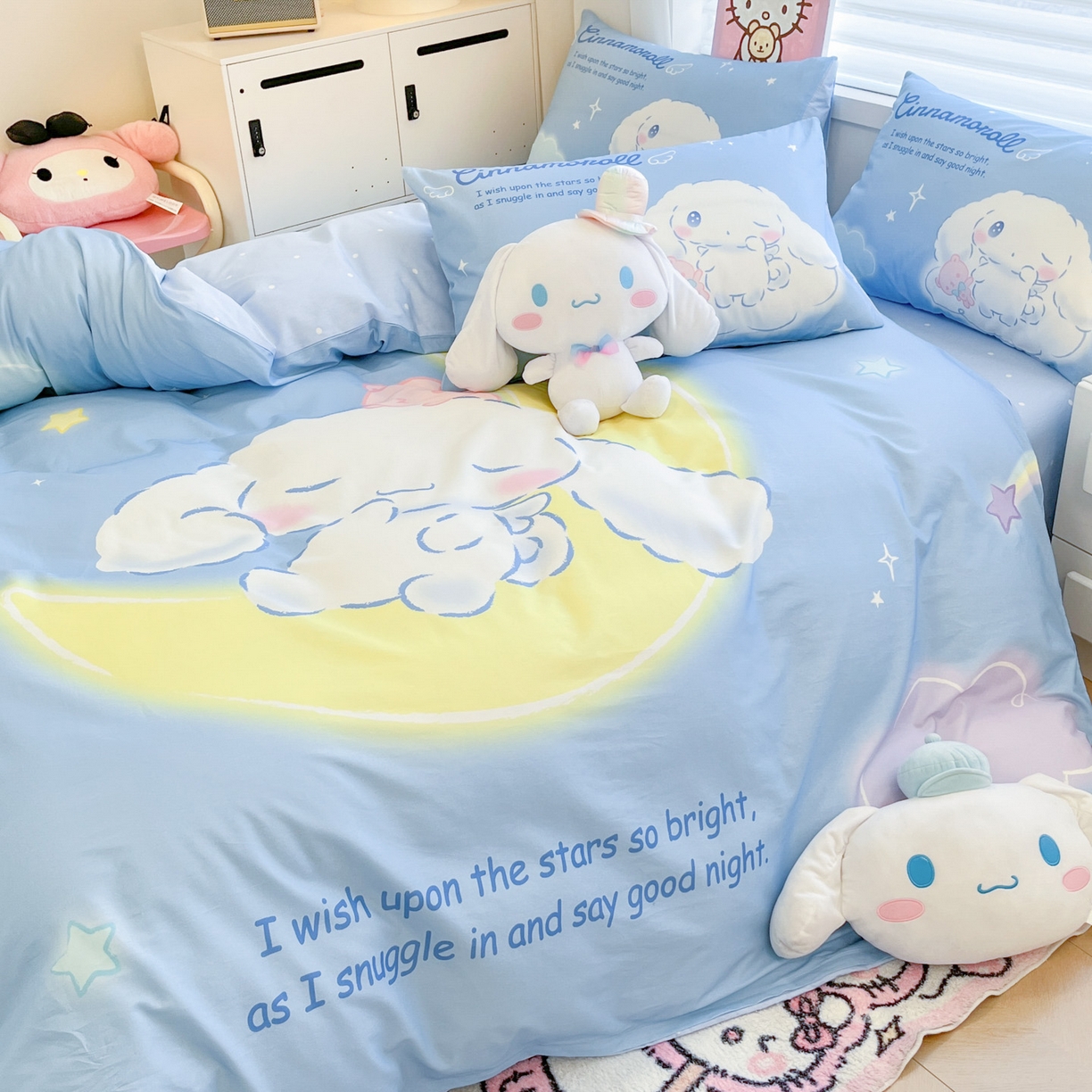 91家纺网 家纺一手货源 找家纺 暮思家居 2026新款正版授权三丽鸥大版全棉纯棉数码印花纯棉四件套系列-第二批(专版花型) 大版-晚安玉桂狗