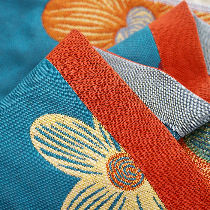 91家纺网 家纺一手货源 找家纺 朴尔家纺-毛巾被 2026新款色织定位提花纯棉四层纱布枕巾 花开忘忧-蓝