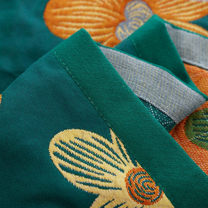 91家纺网 家纺一手货源 找家纺 朴尔家纺-毛巾被 2026新款色织定位提花纯棉四层纱布枕巾 花开忘忧-绿