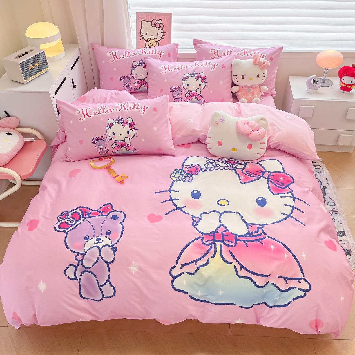 暮思家居 2026新款正版授权三丽鸥大版全棉纯棉数码印花纯棉四件套系列-第二批(专版花型) 大版-幸福KT猫